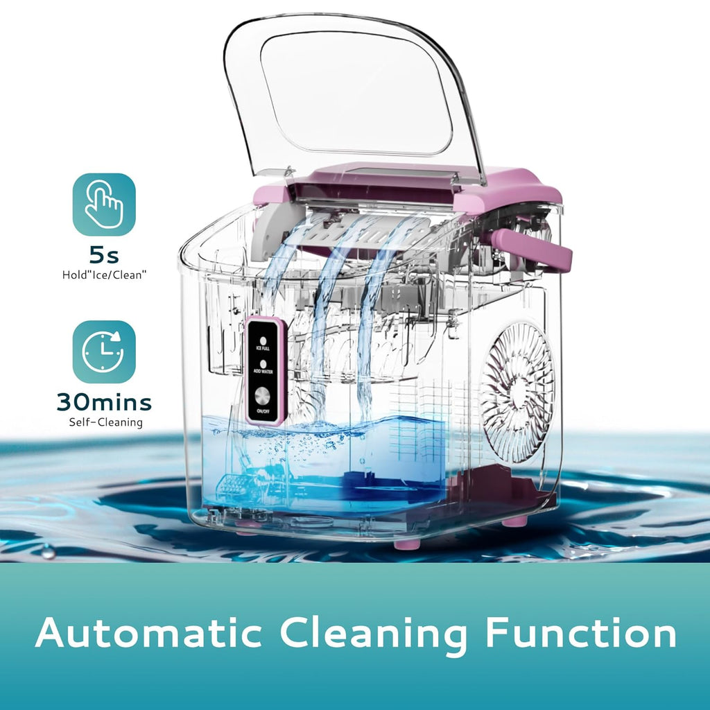 Countertop Ice Maker Machine with Handle, 26.5lbs Per Day, 9 Cubes in 6 Mins, Auto-Cleaning Portable Ice Maker with Basket and Scoop, for Home/Kitchen/Camping/RV🔥
