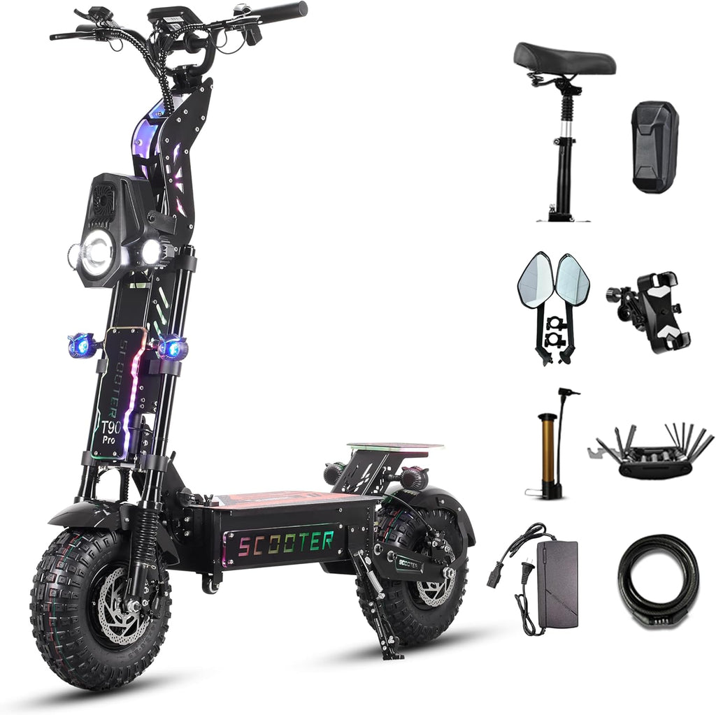 T90 Pro Electric Scooter for Adults, 10000W Dual Motor, 68 MPH Max Speed, 72V Removable Battery, 14" Off-Road Tires 800lbs Max Load, Music Light, Waterproof, 65 Mile Range, Fast E-Scooter🔥
