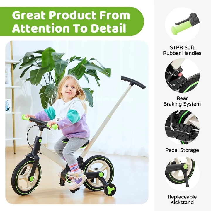 6-in-1 Toddler Bike & Stroller | Foldable Push Bike w/Training Wheels🔥