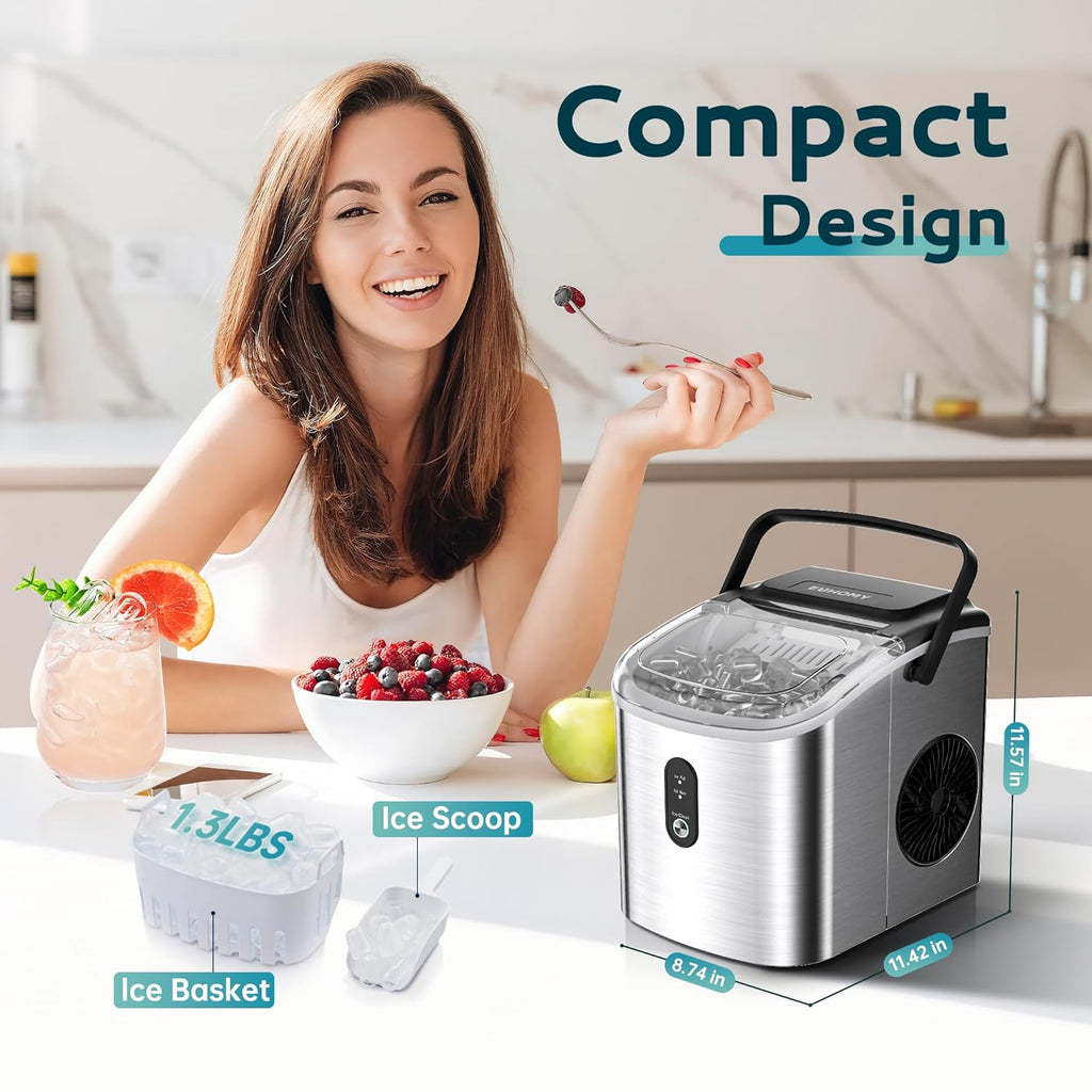 Countertop Ice Maker Machine with Handle, 26.5lbs Per Day, 9 Cubes in 6 Mins, Auto-Cleaning Portable Ice Maker with Basket and Scoop, for Home/Kitchen/Camping/RV🔥