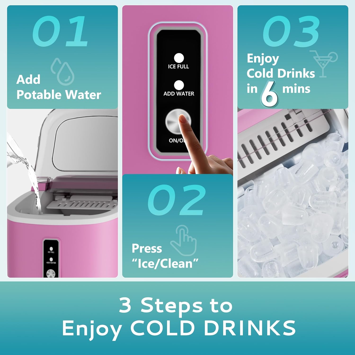 Countertop Ice Maker Machine with Handle, 26.5lbs Per Day, 9 Cubes in 6 Mins, Auto-Cleaning Portable Ice Maker with Basket and Scoop, for Home/Kitchen/Camping/RV🔥