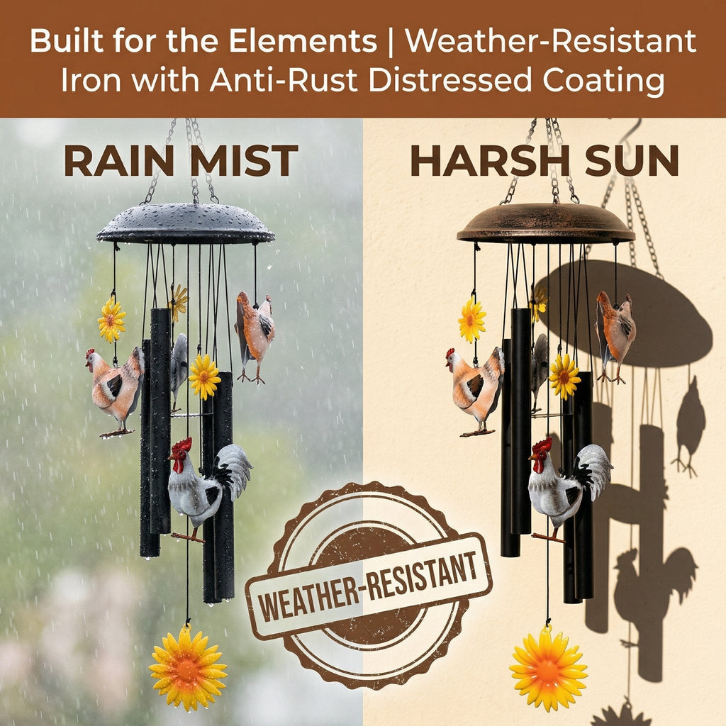 🌻Vintage Metal Chicken Wind Chime with Sunflower🐔🔥
