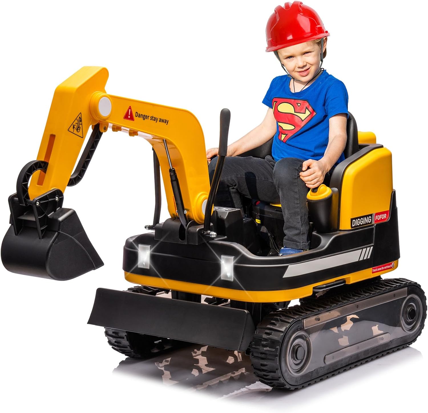 360 Degree Rotating Ride On Excavator and Bulldozer,12V12AH Battery Powered Ride On Toy Backhoe W/Track Design Wheels for All Terrain,Remote Control,MP3,Toolbox for Kids,Parent🔥