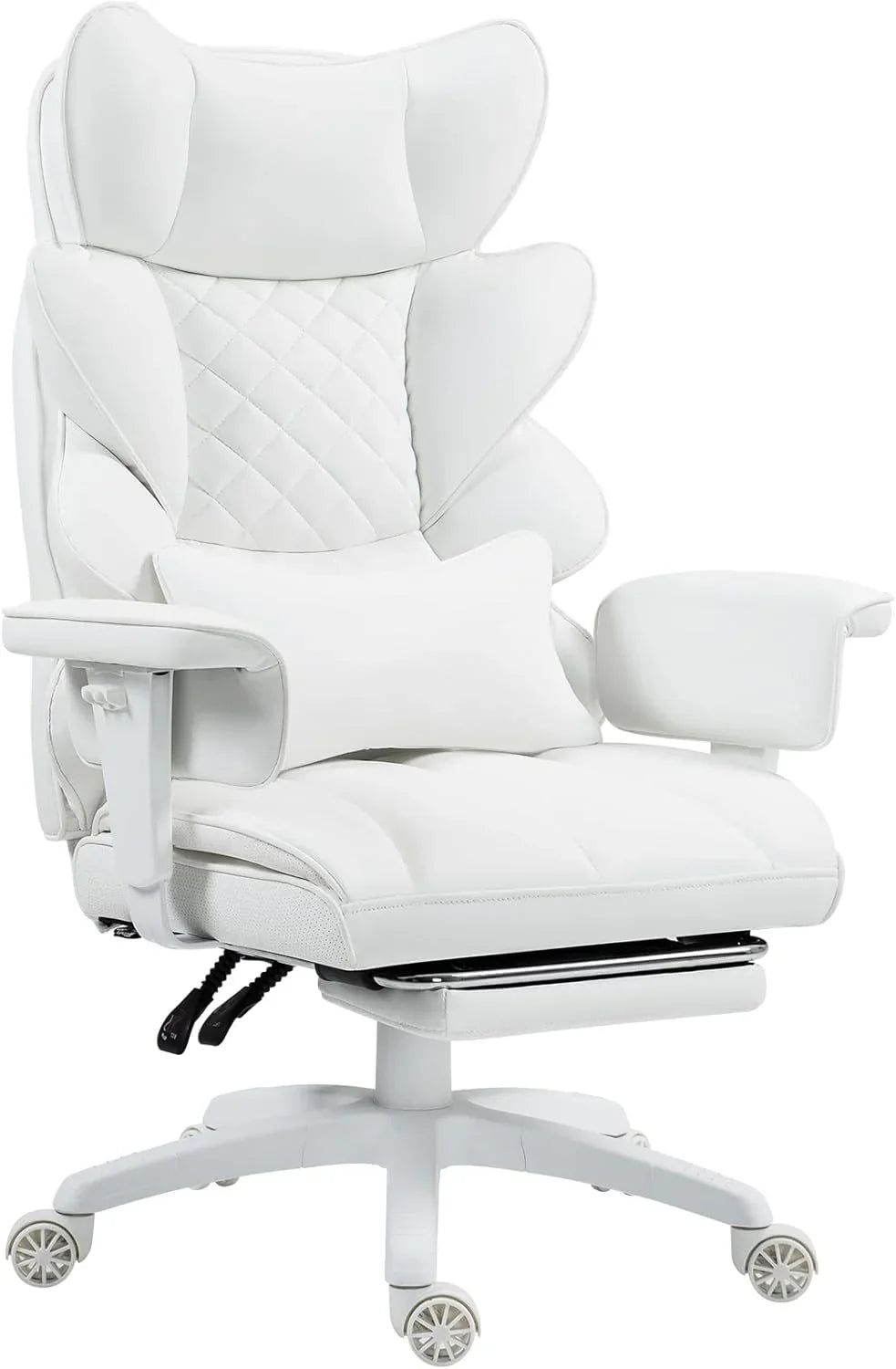 Big and Tall Office Chair with Pocket Spring Cushion,High Back Computer Gaming Chairs with Adjustable Armrests and Lumbar Support,Executive Desk Chairs with Footrest(PU Leather,White)🔥
