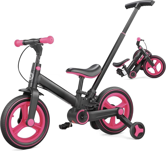 6-in-1 Toddler Bike & Stroller | Foldable Push Bike w/Training Wheels🔥