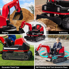 360 Degree Rotating Ride On Excavator and Bulldozer,12V12AH Battery Powered Ride On Toy Backhoe W/Track Design Wheels for All Terrain,Remote Control,MP3,Toolbox for Kids,Parent🔥
