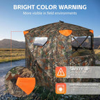 Hunting Blind 360 Degree See Through Double Door Ground Blind for Hunting, 2/3 Person Pop Up Portable Camouflage Deer/Turkey Tent with Blaze Orange Panels🔥