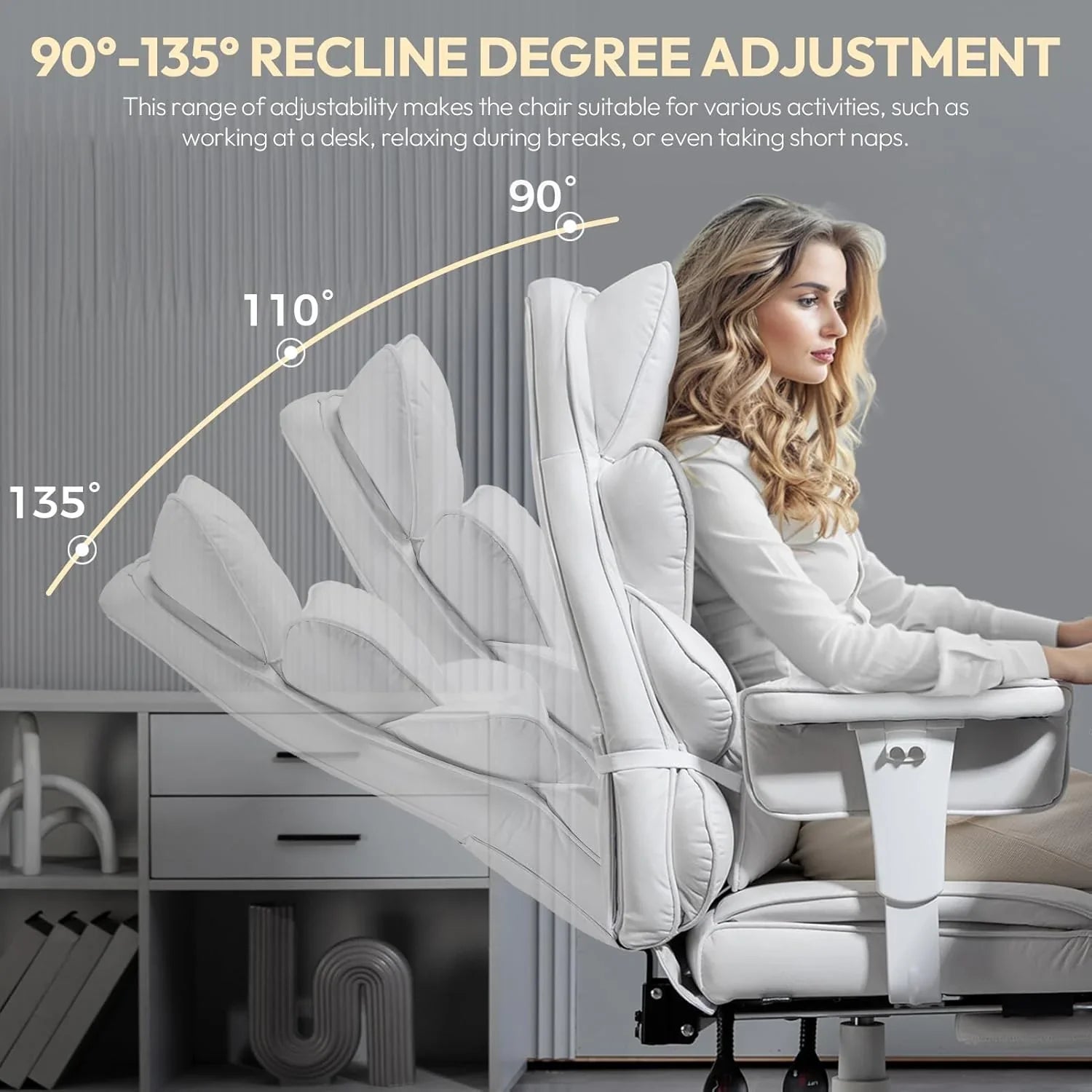 Big and Tall Office Chair with Pocket Spring Cushion,High Back Computer Gaming Chairs with Adjustable Armrests and Lumbar Support,Executive Desk Chairs with Footrest(PU Leather,White)🔥