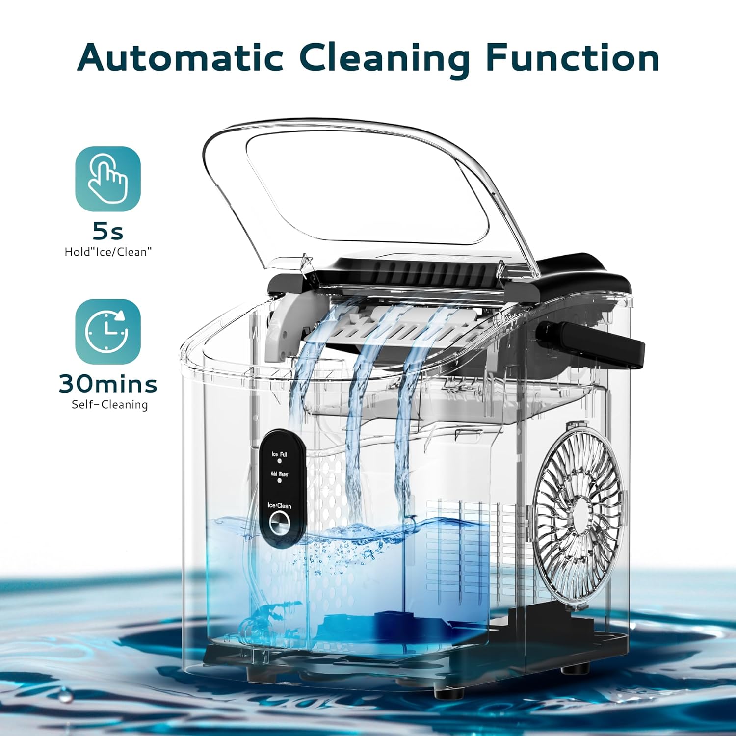 Countertop Ice Maker Machine with Handle, 26.5lbs Per Day, 9 Cubes in 6 Mins, Auto-Cleaning Portable Ice Maker with Basket and Scoop, for Home/Kitchen/Camping/RV🔥