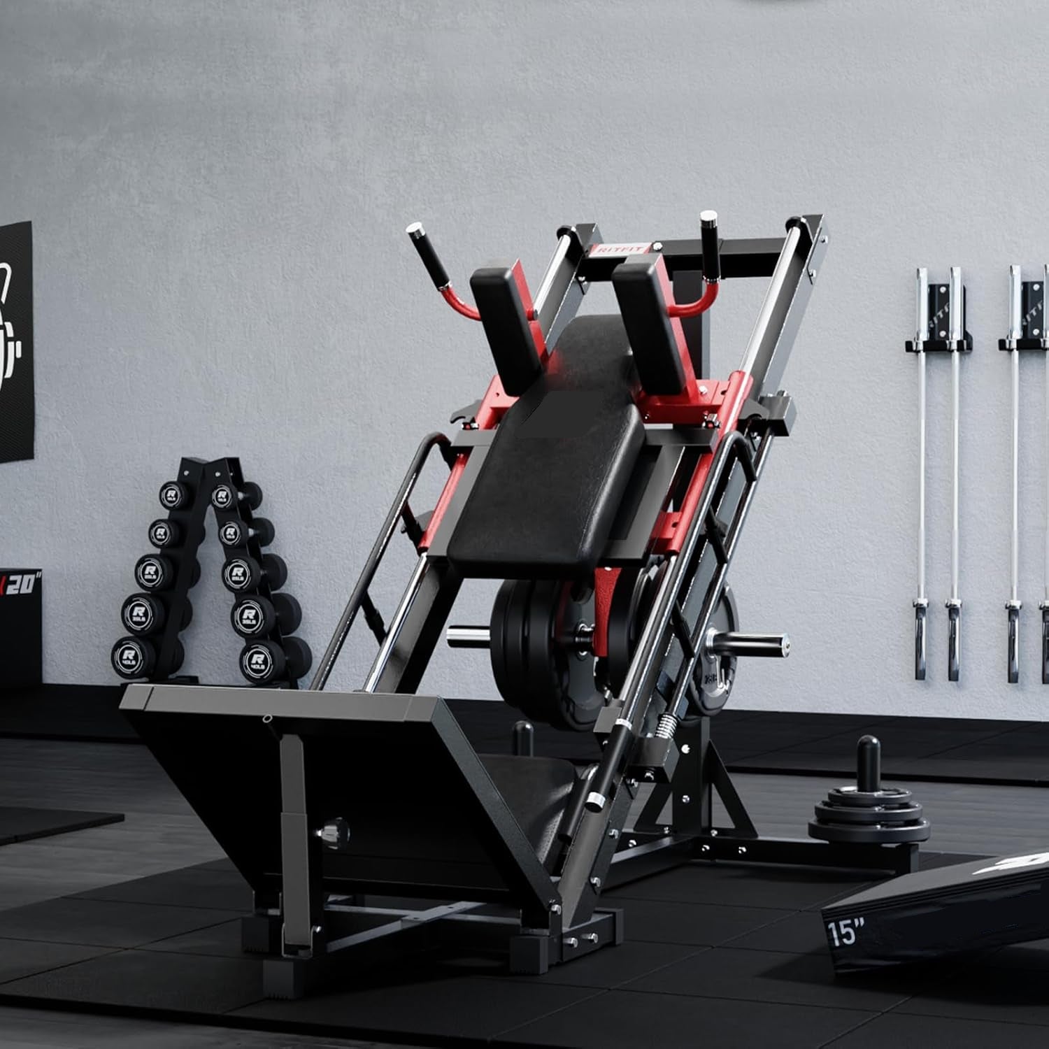 Leg Press Hack Squat Machine, Professional Adjustable Leg Press Machine for Home Gym with Linear Bearing, Specialty Hack Squat Machine for Full Lower Body Workout with Weight Storage Posts, Red🔥