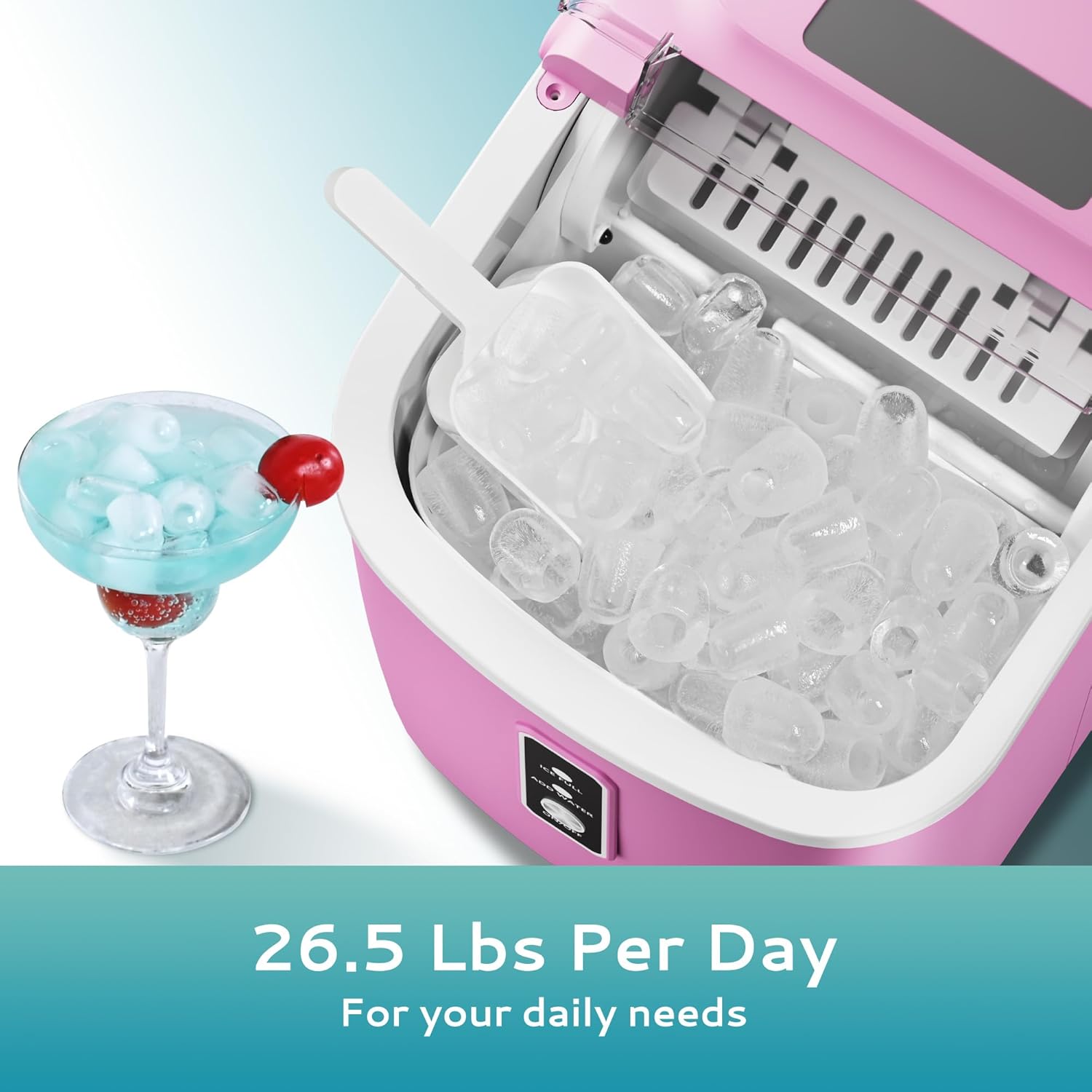 Countertop Ice Maker Machine with Handle, 26.5lbs Per Day, 9 Cubes in 6 Mins, Auto-Cleaning Portable Ice Maker with Basket and Scoop, for Home/Kitchen/Camping/RV🔥