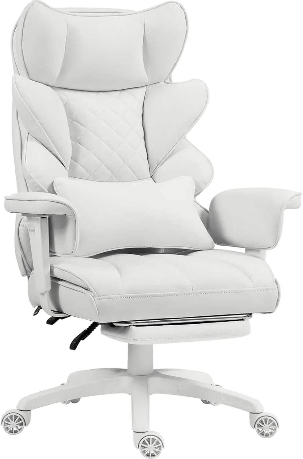 Big and Tall Office Chair with Pocket Spring Cushion,High Back Computer Gaming Chairs with Adjustable Armrests and Lumbar Support,Executive Desk Chairs with Footrest(PU Leather,White)🔥