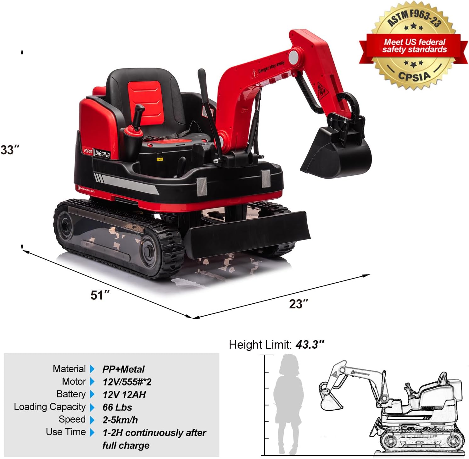 360 Degree Rotating Ride On Excavator and Bulldozer,12V12AH Battery Powered Ride On Toy Backhoe W/Track Design Wheels for All Terrain,Remote Control,MP3,Toolbox for Kids,Parent🔥