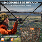 Hunting Blind 360 Degree See Through Double Door Ground Blind for Hunting, 2/3 Person Pop Up Portable Camouflage Deer/Turkey Tent with Blaze Orange Panels🔥