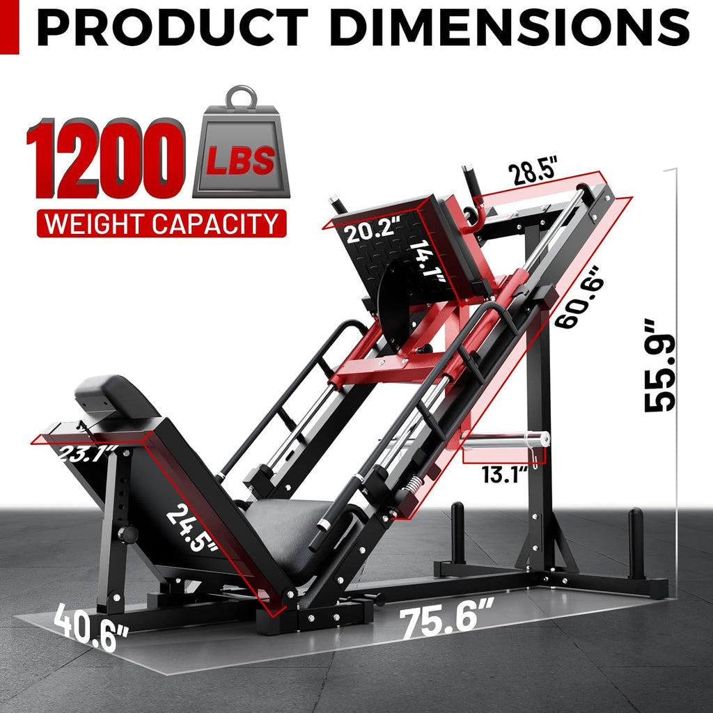 Leg Press Hack Squat Machine, Professional Adjustable Leg Press Machine for Home Gym with Linear Bearing, Specialty Hack Squat Machine for Full Lower Body Workout with Weight Storage Posts, Red🔥