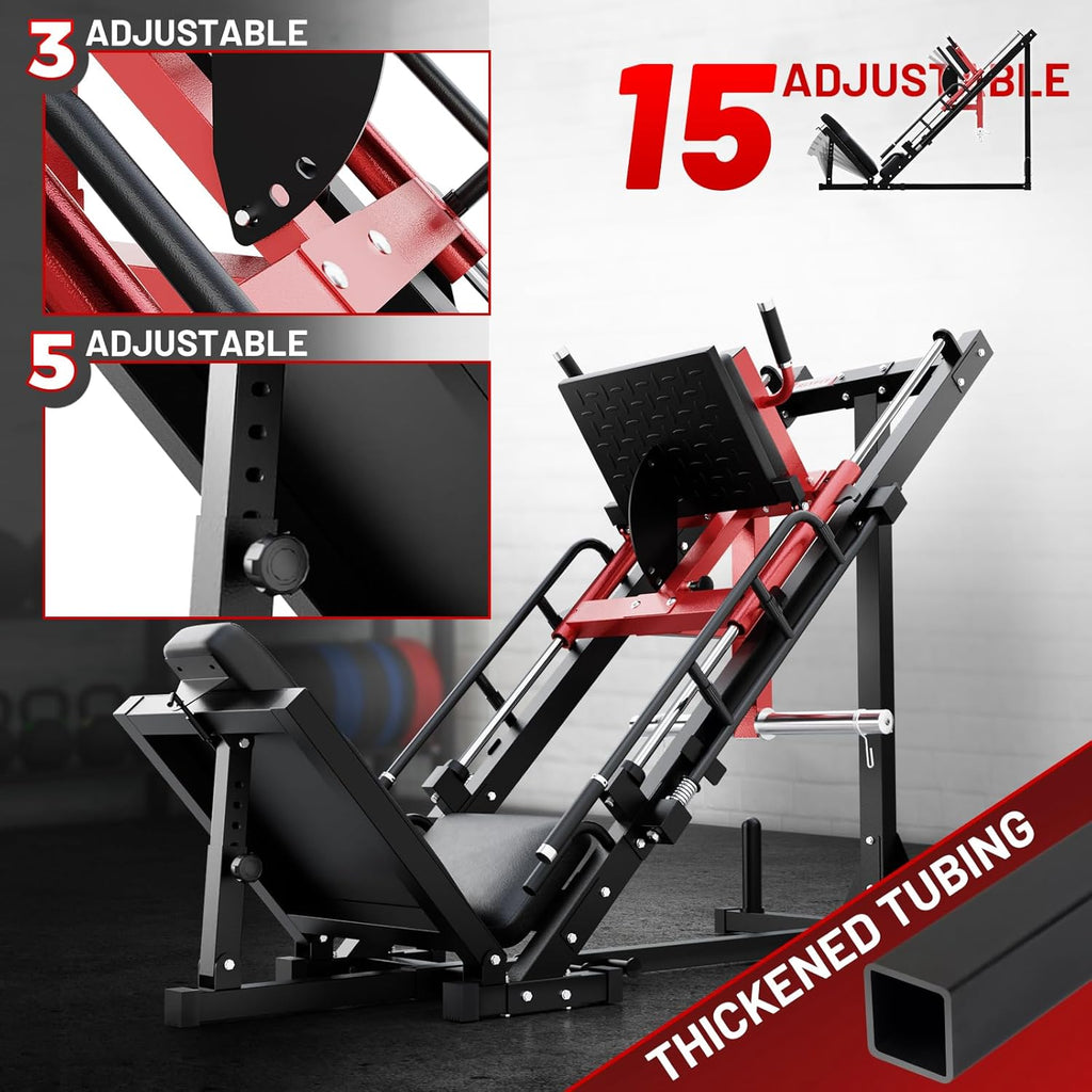 Leg Press Hack Squat Machine, Professional Adjustable Leg Press Machine for Home Gym with Linear Bearing, Specialty Hack Squat Machine for Full Lower Body Workout with Weight Storage Posts, Red🔥