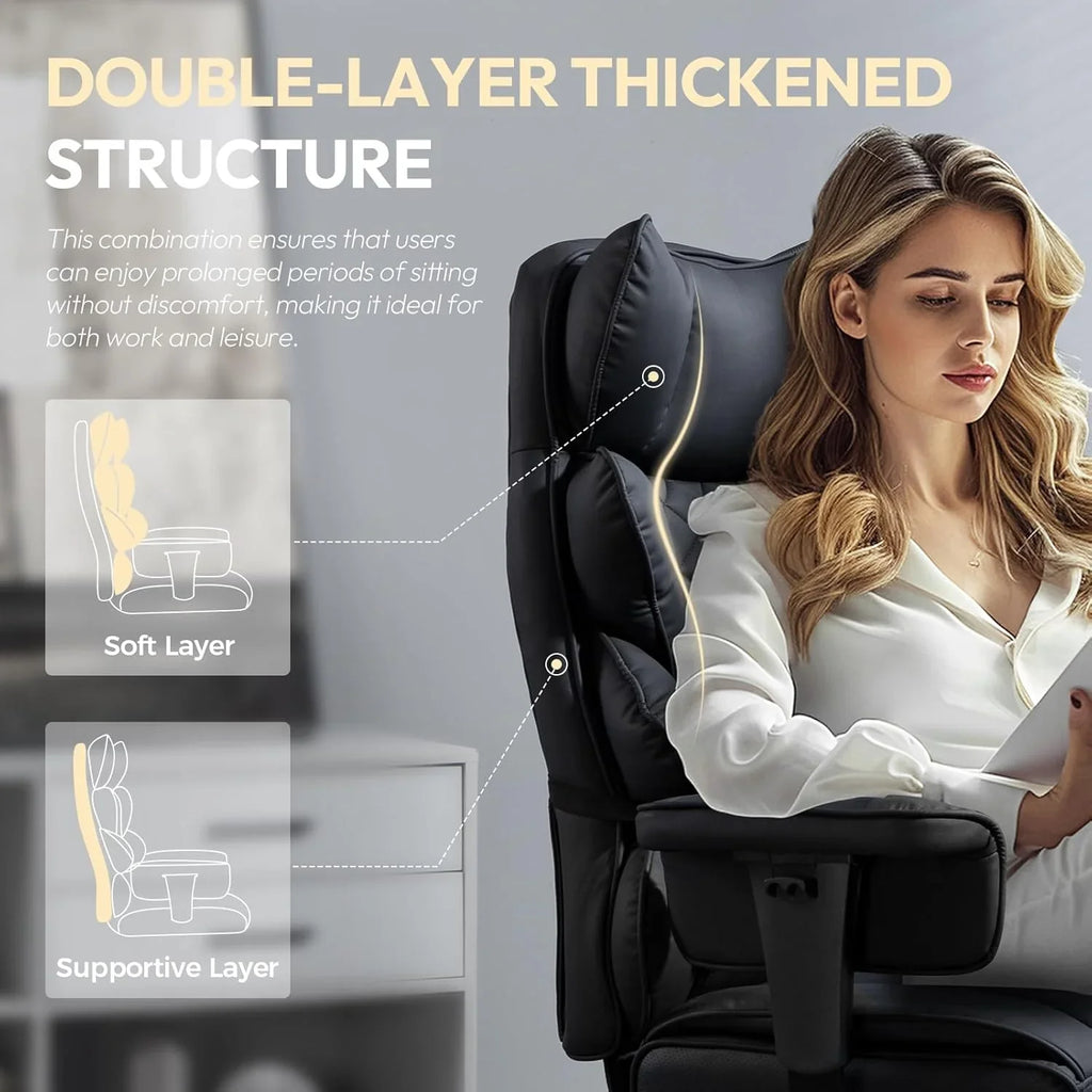 Big and Tall Office Chair with Pocket Spring Cushion,High Back Computer Gaming Chairs with Adjustable Armrests and Lumbar Support,Executive Desk Chairs with Footrest(PU Leather,White)🔥