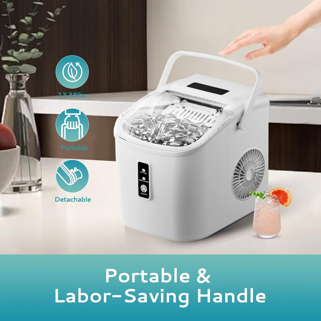 Countertop Ice Maker Machine with Handle, 26.5lbs Per Day, 9 Cubes in 6 Mins, Auto-Cleaning Portable Ice Maker with Basket and Scoop, for Home/Kitchen/Camping/RV🔥