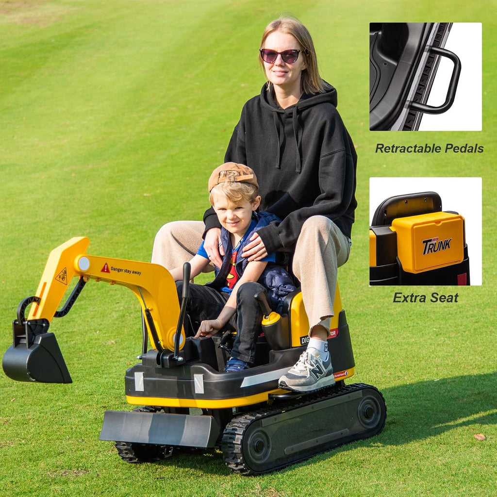 360 Degree Rotating Ride On Excavator and Bulldozer,12V12AH Battery Powered Ride On Toy Backhoe W/Track Design Wheels for All Terrain,Remote Control,MP3,Toolbox for Kids,Parent🔥