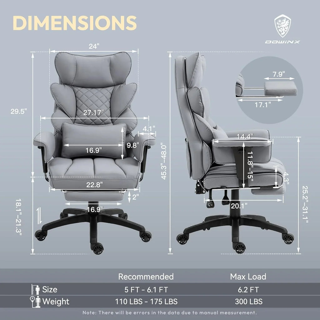 Big and Tall Office Chair with Pocket Spring Cushion,High Back Computer Gaming Chairs with Adjustable Armrests and Lumbar Support,Executive Desk Chairs with Footrest(PU Leather,White)🔥