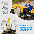360 Degree Rotating Ride On Excavator and Bulldozer,12V12AH Battery Powered Ride On Toy Backhoe W/Track Design Wheels for All Terrain,Remote Control,MP3,Toolbox for Kids,Parent🔥