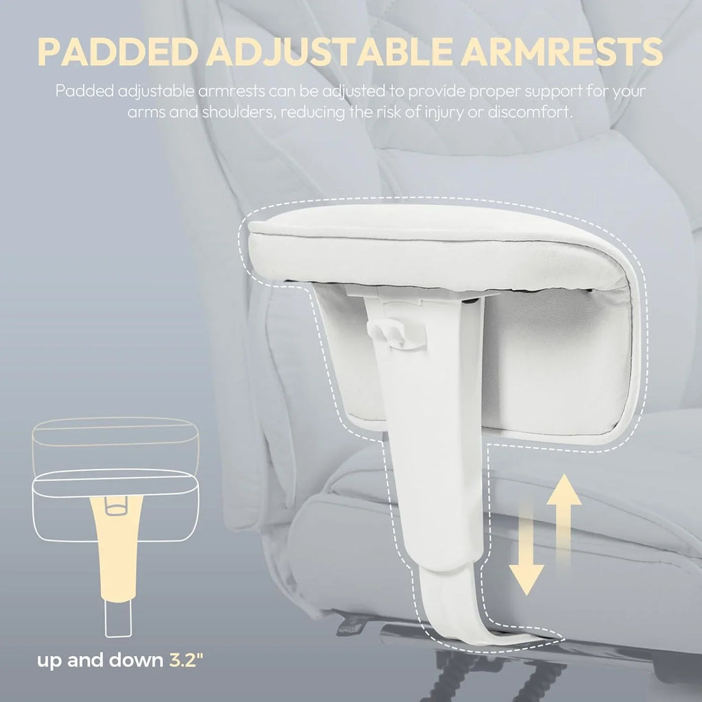 Big and Tall Office Chair with Pocket Spring Cushion,High Back Computer Gaming Chairs with Adjustable Armrests and Lumbar Support,Executive Desk Chairs with Footrest(PU Leather,White)🔥