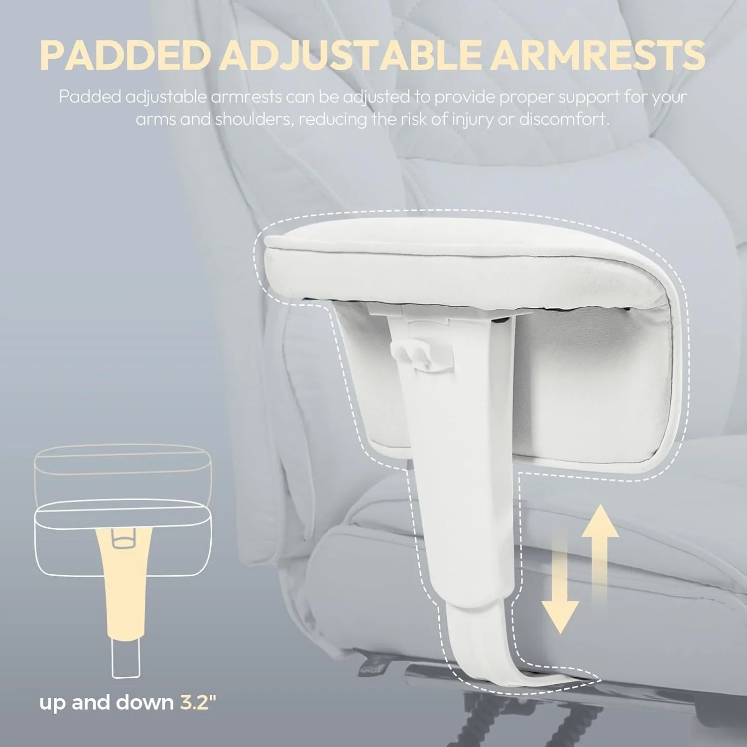 Big and Tall Office Chair with Pocket Spring Cushion,High Back Computer Gaming Chairs with Adjustable Armrests and Lumbar Support,Executive Desk Chairs with Footrest(PU Leather,White)🔥