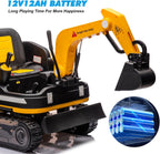 360 Degree Rotating Ride On Excavator and Bulldozer,12V12AH Battery Powered Ride On Toy Backhoe W/Track Design Wheels for All Terrain,Remote Control,MP3,Toolbox for Kids,Parent🔥