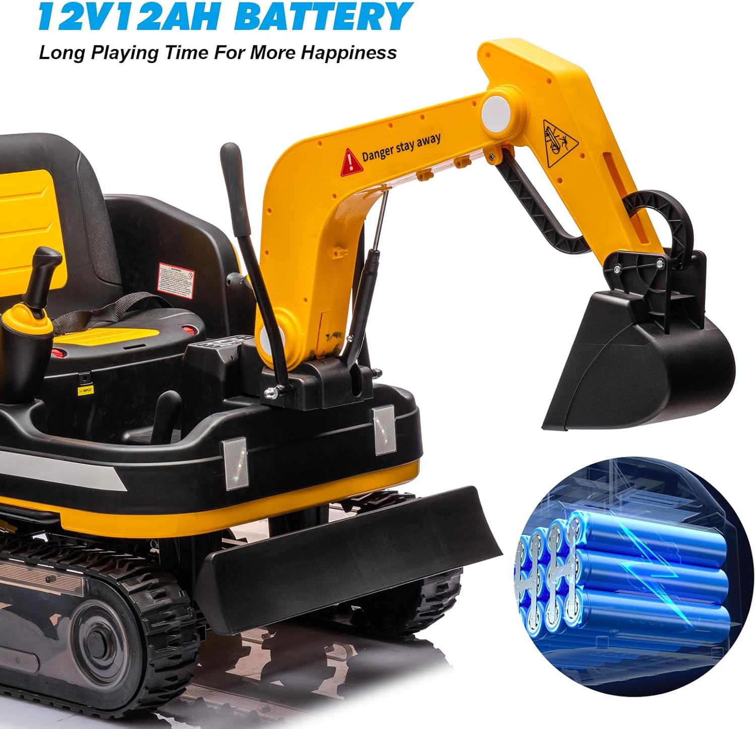360 Degree Rotating Ride On Excavator and Bulldozer,12V12AH Battery Powered Ride On Toy Backhoe W/Track Design Wheels for All Terrain,Remote Control,MP3,Toolbox for Kids,Parent🔥