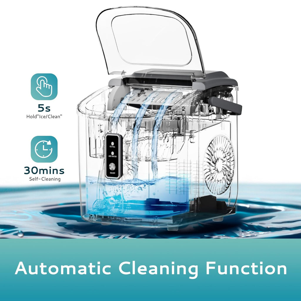Countertop Ice Maker Machine with Handle, 26.5lbs Per Day, 9 Cubes in 6 Mins, Auto-Cleaning Portable Ice Maker with Basket and Scoop, for Home/Kitchen/Camping/RV🔥