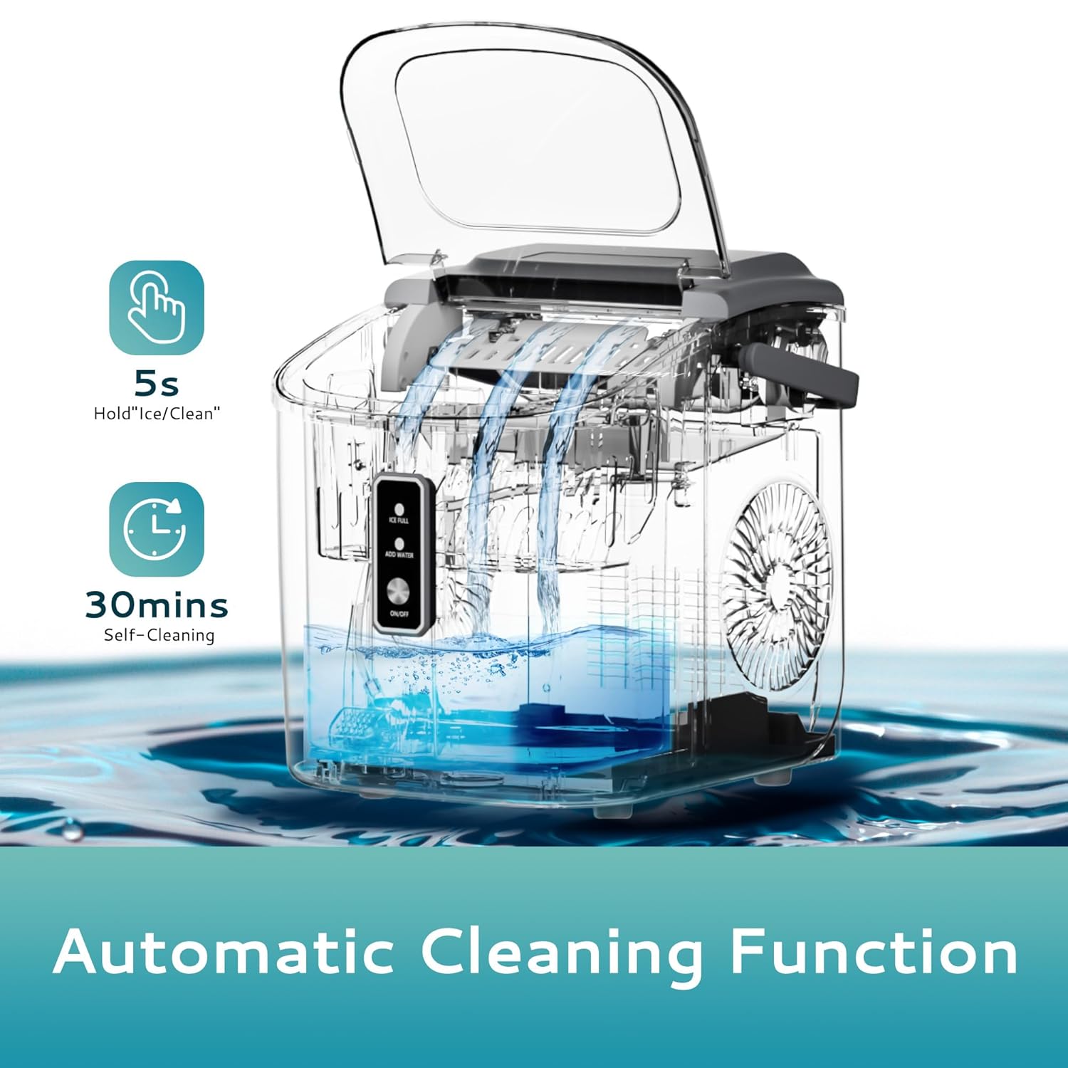 Countertop Ice Maker Machine with Handle, 26.5lbs Per Day, 9 Cubes in 6 Mins, Auto-Cleaning Portable Ice Maker with Basket and Scoop, for Home/Kitchen/Camping/RV🔥