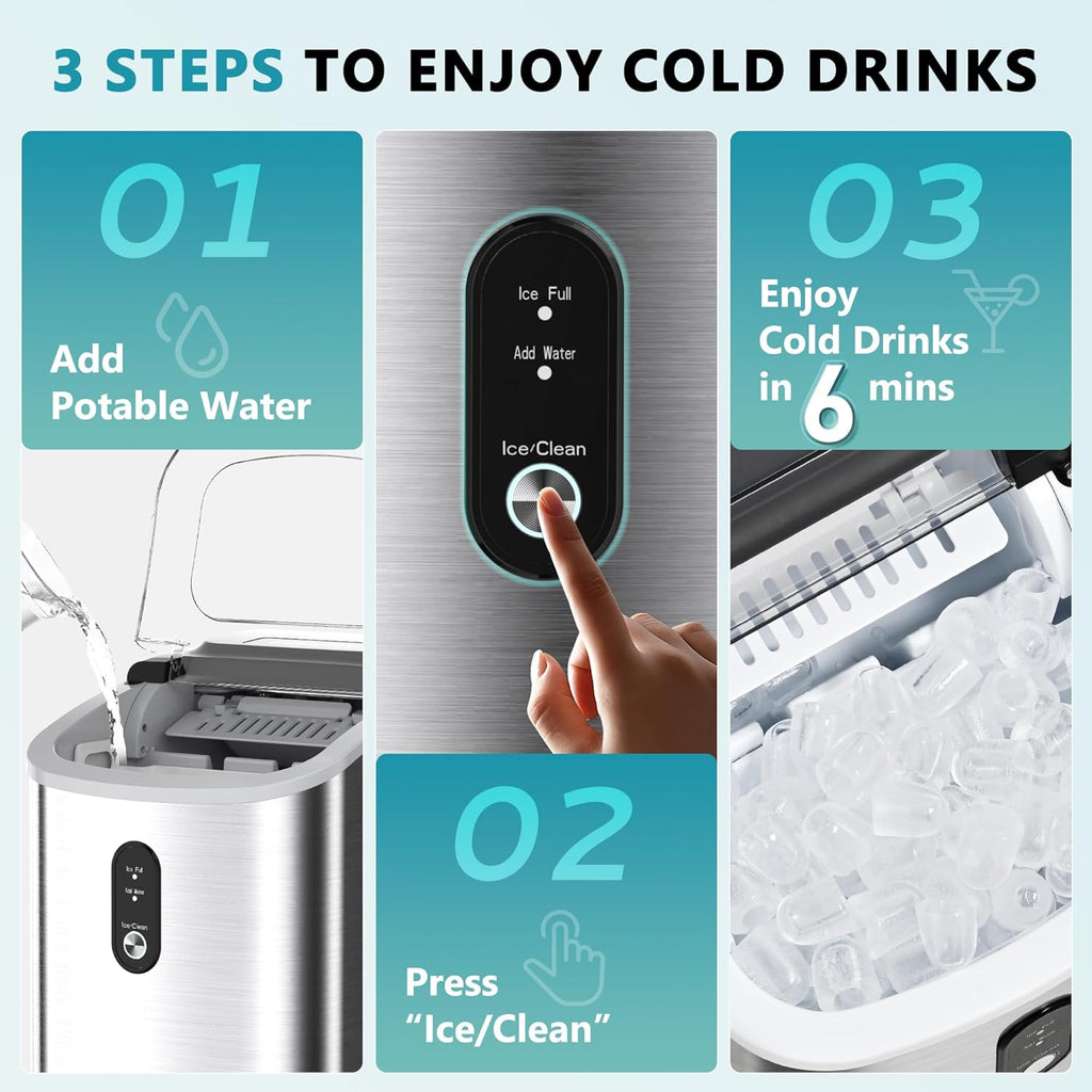 Countertop Ice Maker Machine with Handle, 26.5lbs Per Day, 9 Cubes in 6 Mins, Auto-Cleaning Portable Ice Maker with Basket and Scoop, for Home/Kitchen/Camping/RV🔥