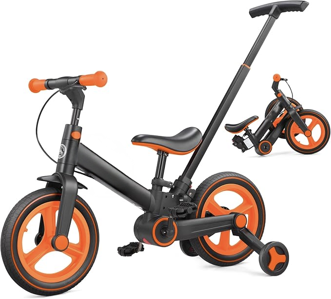 6-in-1 Toddler Bike & Stroller | Foldable Push Bike w/Training Wheels🔥