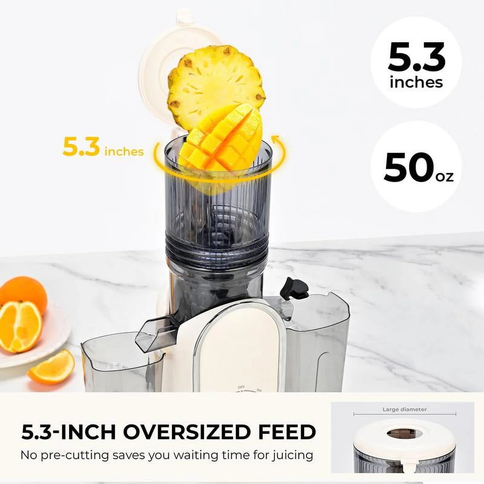 Cold Press Juicer, 300W, 5.3" Large Feed Chute, 1.5L Capacity, Automatic Feeding, High Yield, Easy to Clean, Ideal for Whole Fruits & Vegetables🔥
