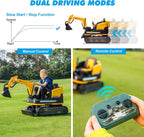 360 Degree Rotating Ride On Excavator and Bulldozer,12V12AH Battery Powered Ride On Toy Backhoe W/Track Design Wheels for All Terrain,Remote Control,MP3,Toolbox for Kids,Parent🔥