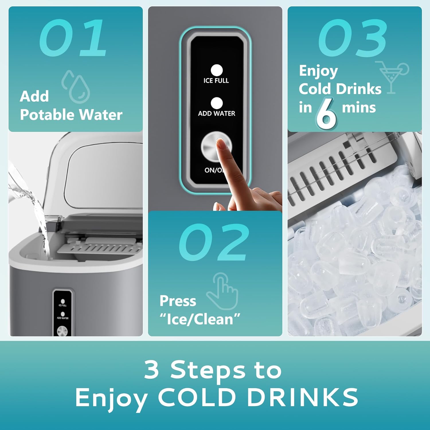 Countertop Ice Maker Machine with Handle, 26.5lbs Per Day, 9 Cubes in 6 Mins, Auto-Cleaning Portable Ice Maker with Basket and Scoop, for Home/Kitchen/Camping/RV🔥