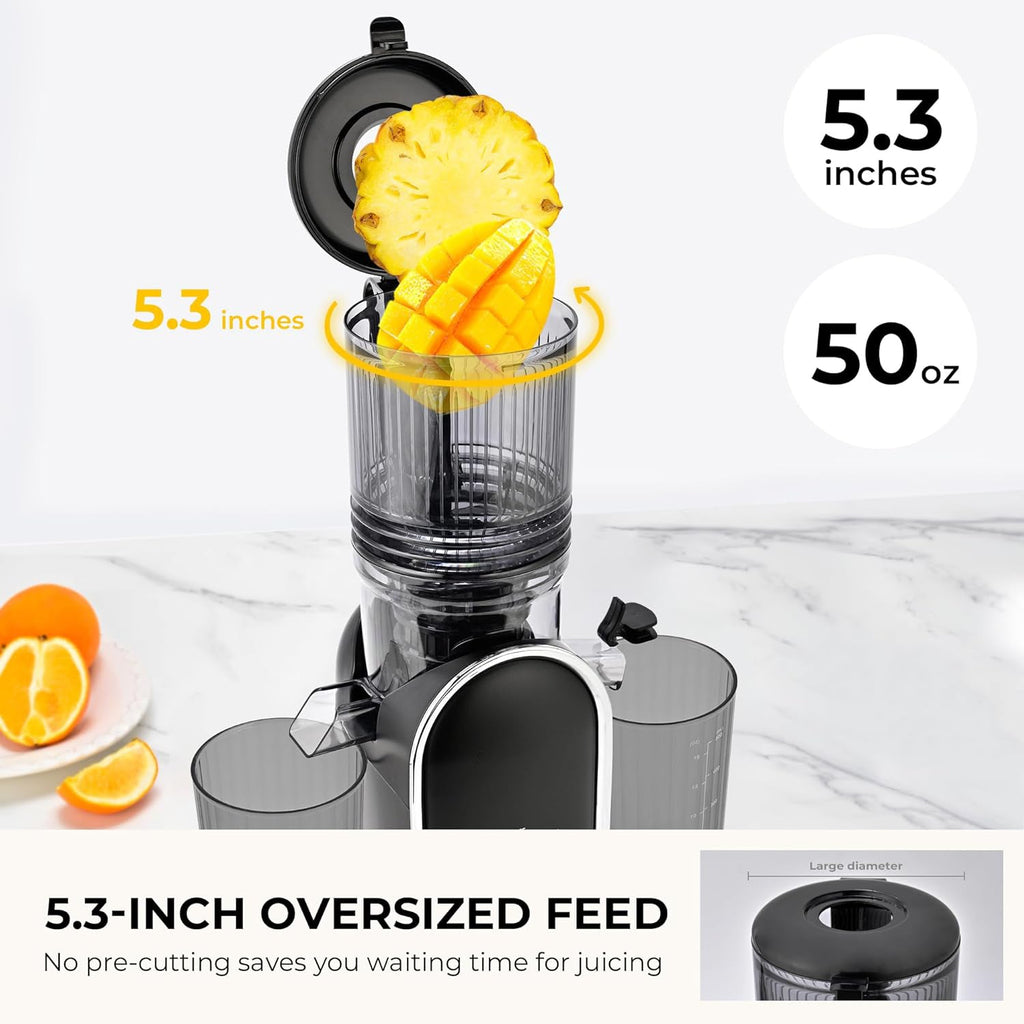 Cold Press Juicer, 300W, 5.3" Large Feed Chute, 1.5L Capacity, Automatic Feeding, High Yield, Easy to Clean, Ideal for Whole Fruits & Vegetables🔥