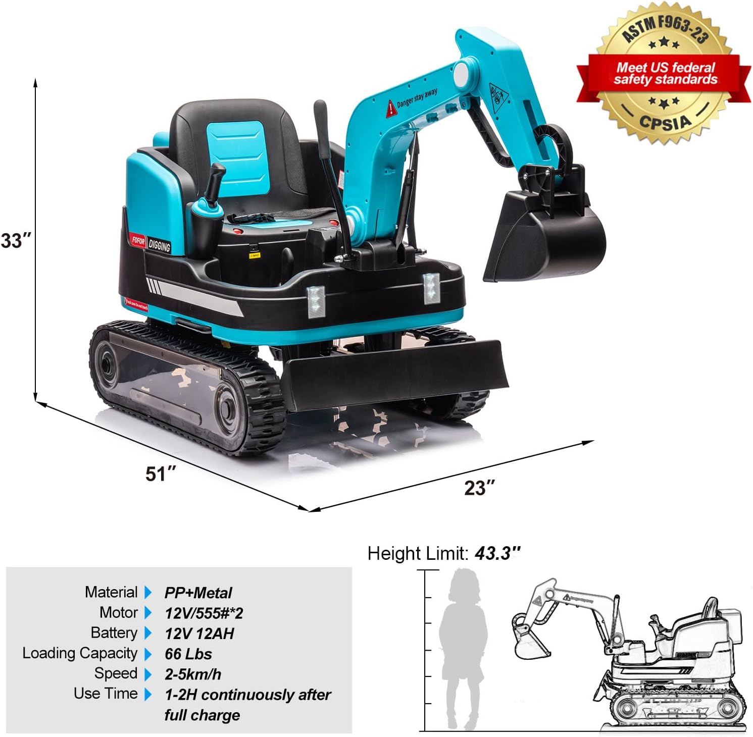 360 Degree Rotating Ride On Excavator and Bulldozer,12V12AH Battery Powered Ride On Toy Backhoe W/Track Design Wheels for All Terrain,Remote Control,MP3,Toolbox for Kids,Parent🔥