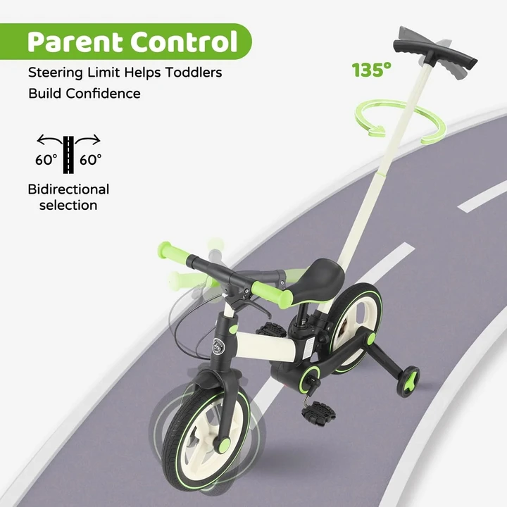 6-in-1 Toddler Bike & Stroller | Foldable Push Bike w/Training Wheels🔥