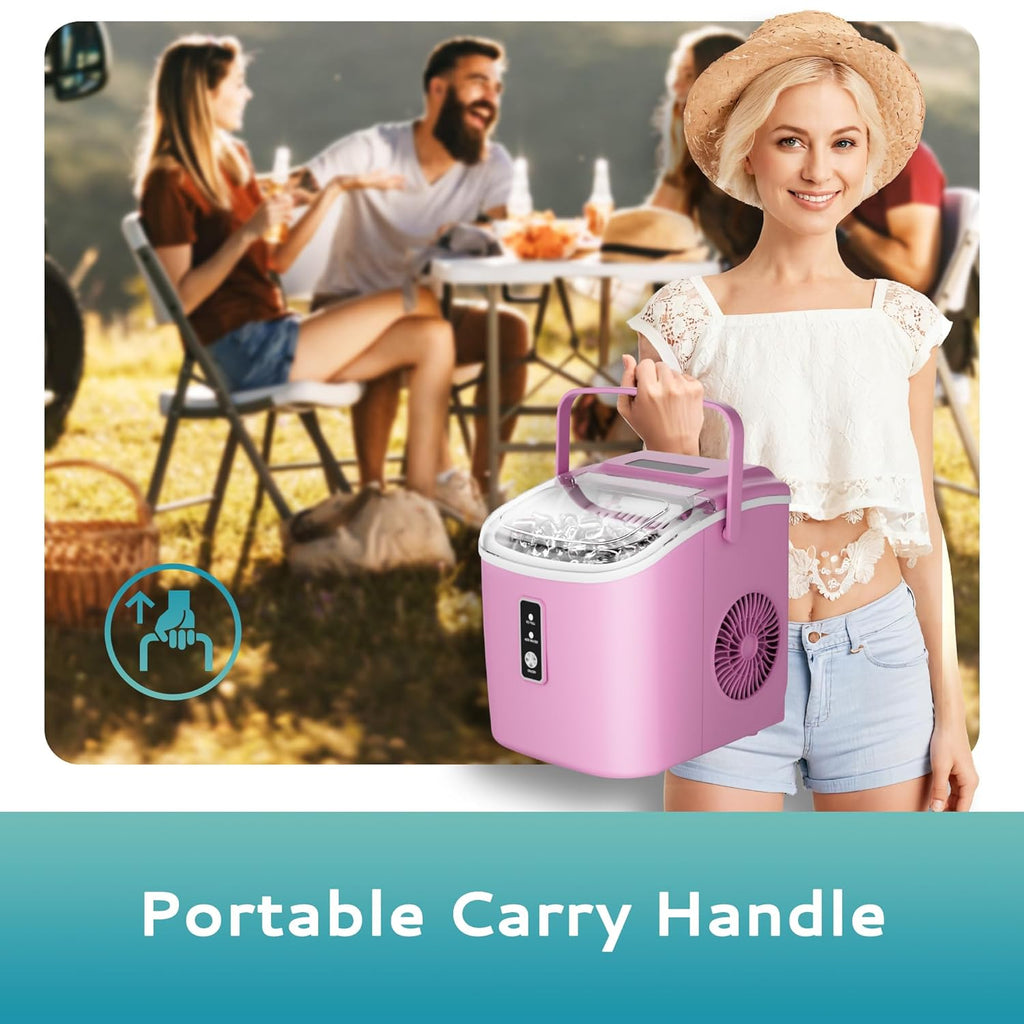 Countertop Ice Maker Machine with Handle, 26.5lbs Per Day, 9 Cubes in 6 Mins, Auto-Cleaning Portable Ice Maker with Basket and Scoop, for Home/Kitchen/Camping/RV🔥
