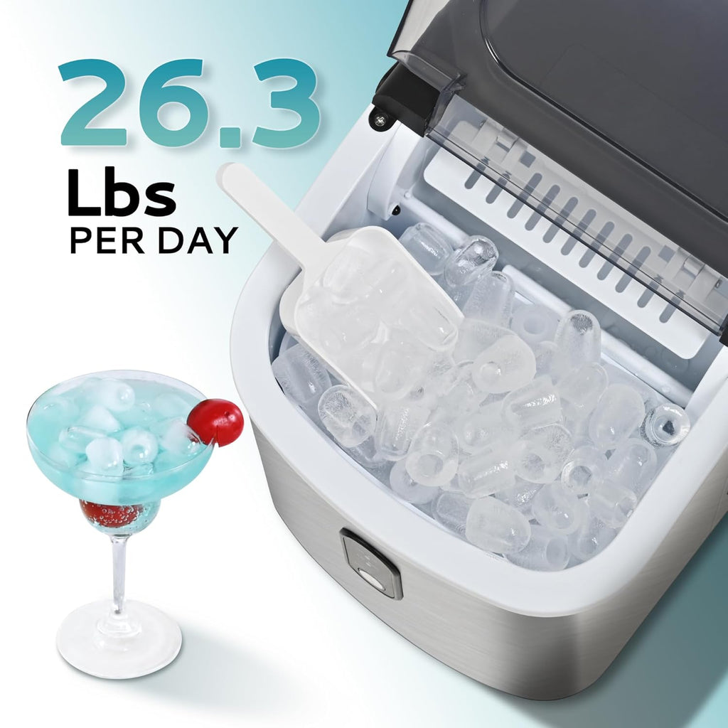 Countertop Ice Maker Machine with Handle, 26.5lbs Per Day, 9 Cubes in 6 Mins, Auto-Cleaning Portable Ice Maker with Basket and Scoop, for Home/Kitchen/Camping/RV🔥