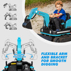 360 Degree Rotating Ride On Excavator and Bulldozer,12V12AH Battery Powered Ride On Toy Backhoe W/Track Design Wheels for All Terrain,Remote Control,MP3,Toolbox for Kids,Parent🔥