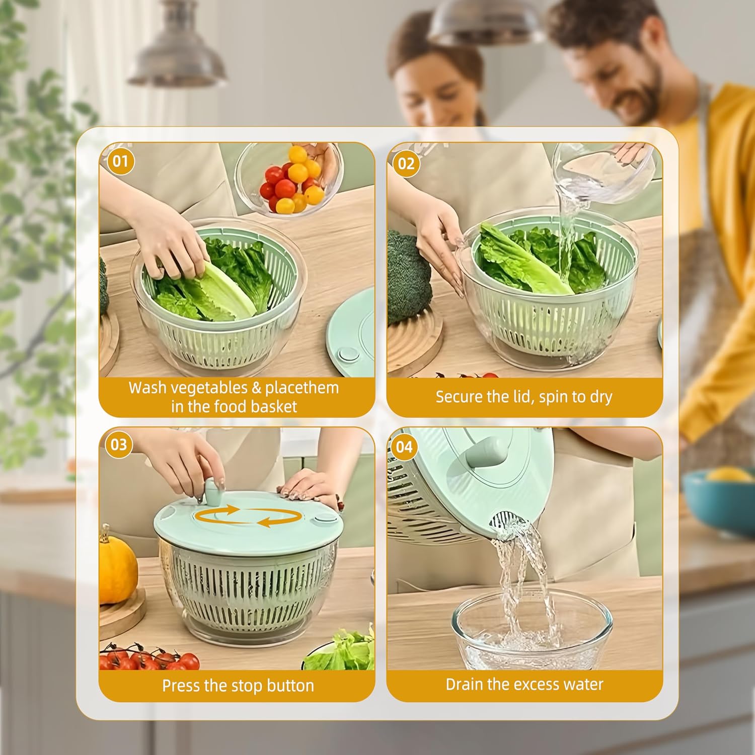 🥗 3-in-1 Large Salad Spinner Set | 5.3 Qt Vegetable Washer with Slicer & Strainer for Kitchen🔥