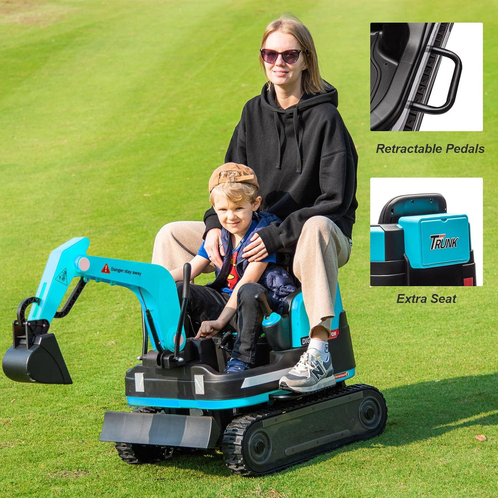360 Degree Rotating Ride On Excavator and Bulldozer,12V12AH Battery Powered Ride On Toy Backhoe W/Track Design Wheels for All Terrain,Remote Control,MP3,Toolbox for Kids,Parent🔥
