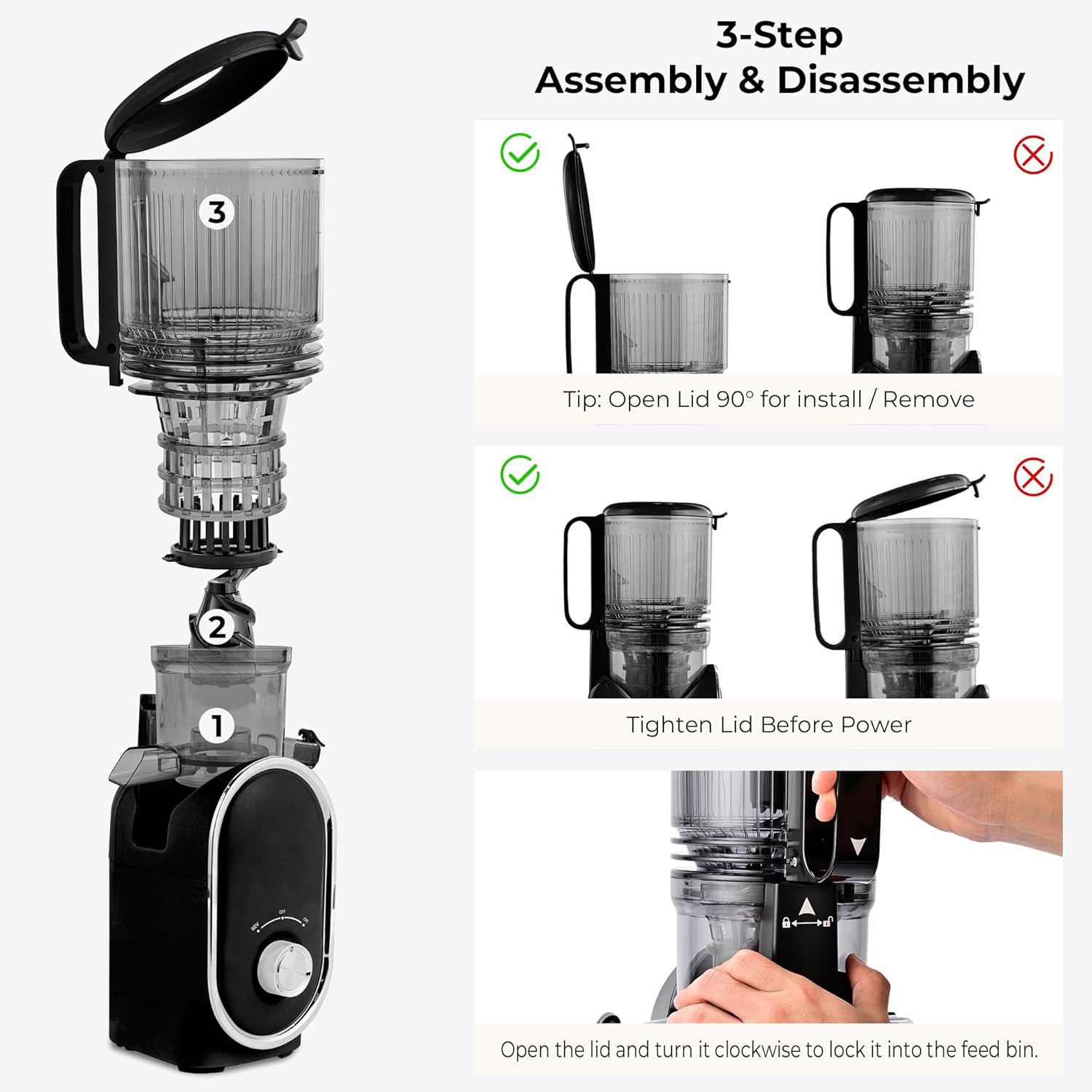 Cold Press Juicer, 300W, 5.3" Large Feed Chute, 1.5L Capacity, Automatic Feeding, High Yield, Easy to Clean, Ideal for Whole Fruits & Vegetables🔥