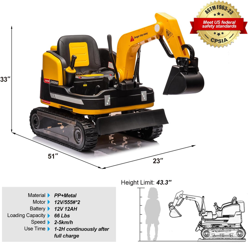 360 Degree Rotating Ride On Excavator and Bulldozer,12V12AH Battery Powered Ride On Toy Backhoe W/Track Design Wheels for All Terrain,Remote Control,MP3,Toolbox for Kids,Parent🔥