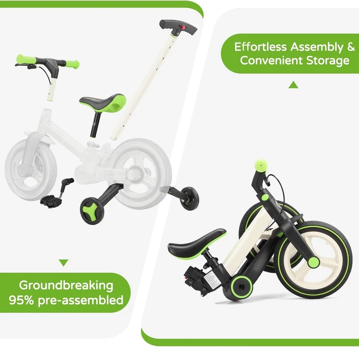 6-in-1 Toddler Bike & Stroller | Foldable Push Bike w/Training Wheels🔥