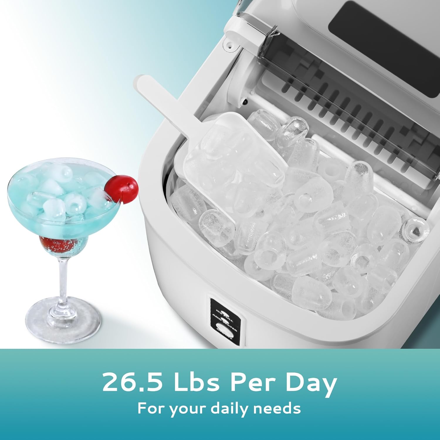 Countertop Ice Maker Machine with Handle, 26.5lbs Per Day, 9 Cubes in 6 Mins, Auto-Cleaning Portable Ice Maker with Basket and Scoop, for Home/Kitchen/Camping/RV🔥