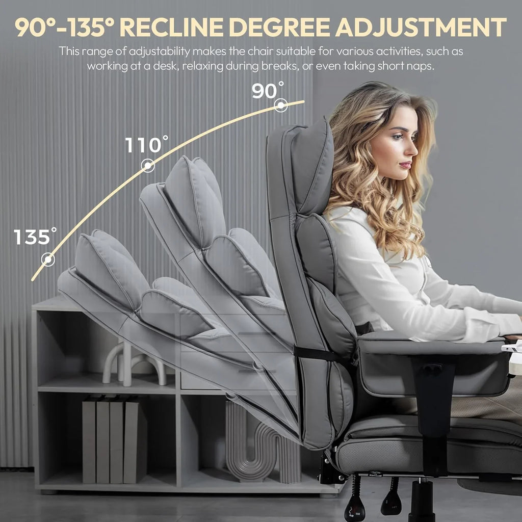 Big and Tall Office Chair with Pocket Spring Cushion,High Back Computer Gaming Chairs with Adjustable Armrests and Lumbar Support,Executive Desk Chairs with Footrest(PU Leather,White)🔥