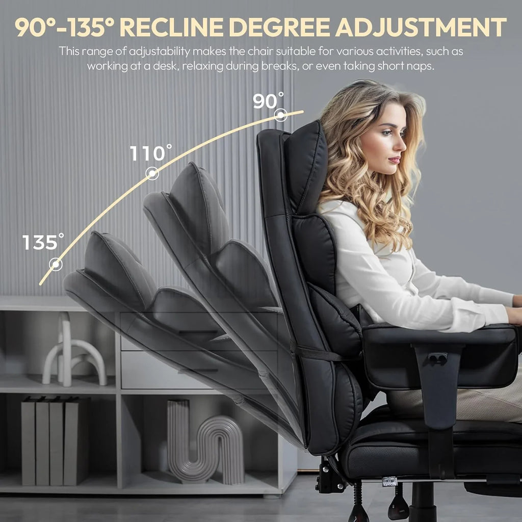 Big and Tall Office Chair with Pocket Spring Cushion,High Back Computer Gaming Chairs with Adjustable Armrests and Lumbar Support,Executive Desk Chairs with Footrest(PU Leather,White)🔥